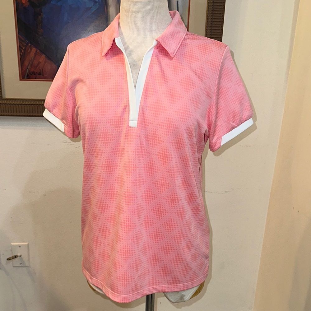 Izod Golf Pink/White Polo Shirt Size Large